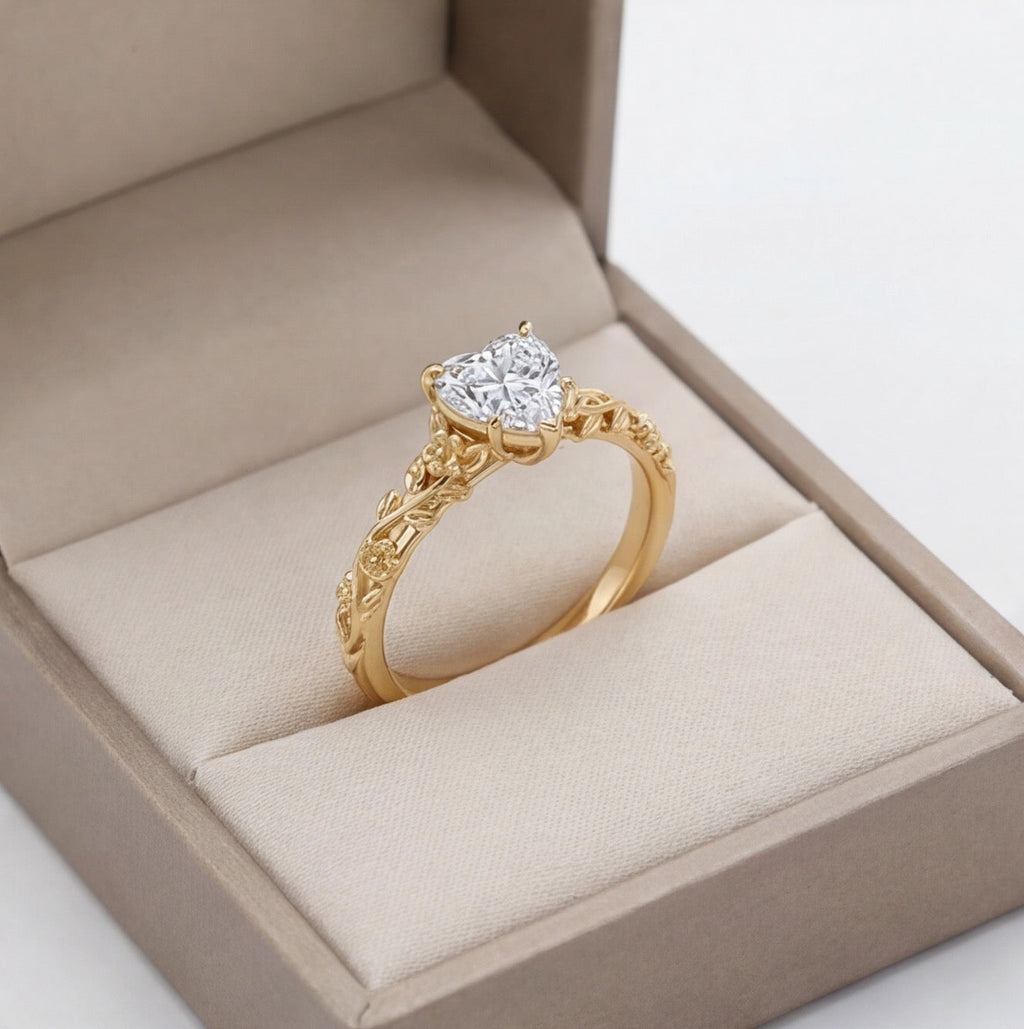 Bouquet Heart Cut Lab Grown Diamond Engagement Ring in Yellow Gold My Store