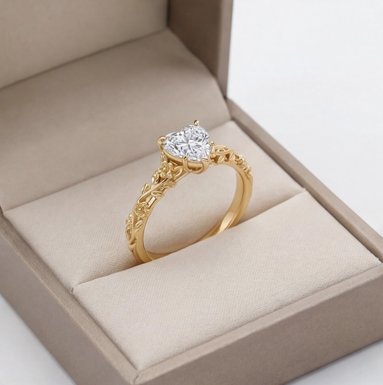 Bouquet Heart Cut Lab Grown Diamond Engagement Ring in Yellow Gold My Store