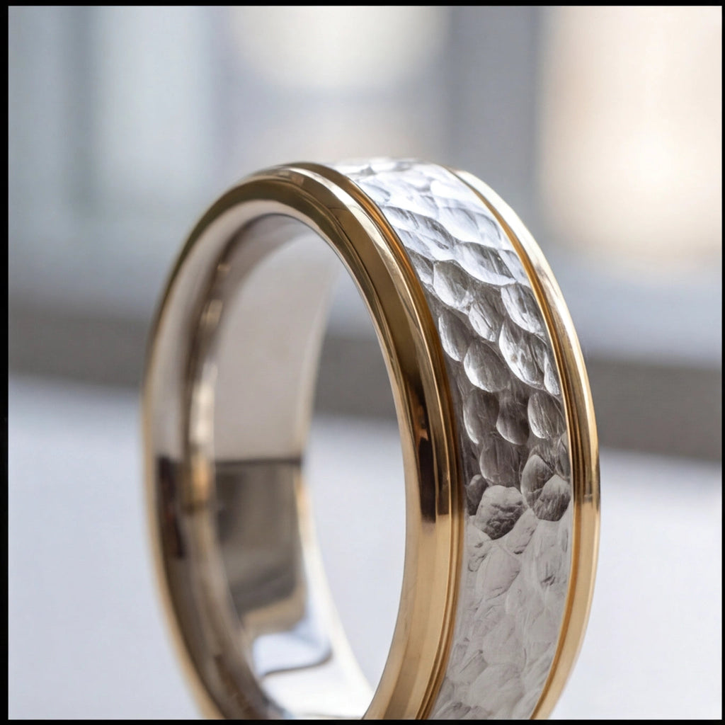 Martelé Hammered Two-Tone Wedding Band in Yellow Gold My Store