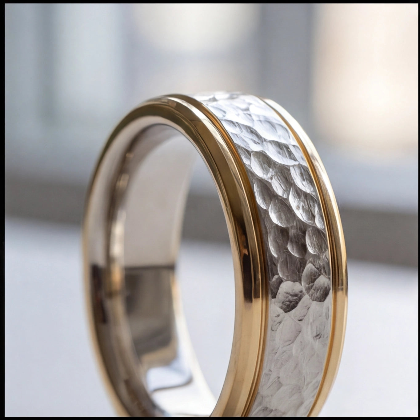 Martelé Hammered Two-Tone Wedding Band in Yellow Gold My Store