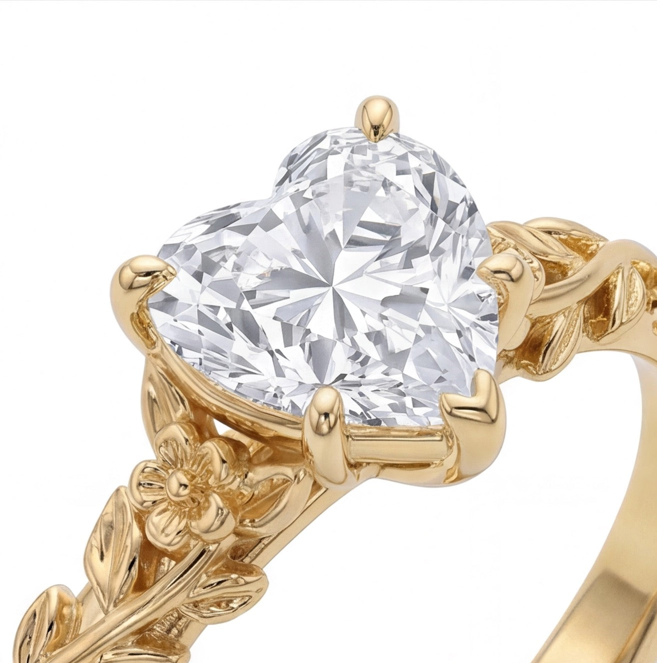 Bouquet Heart Cut Lab Grown Diamond Engagement Ring in Yellow Gold My Store