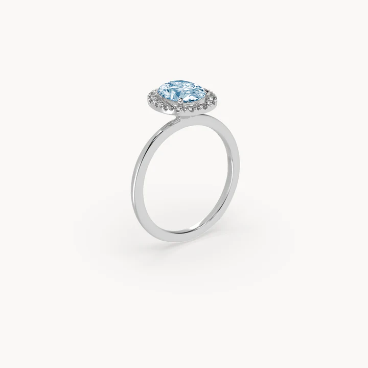 Blue Oval Lab-Grown Diamond Halo Engagement Ring
