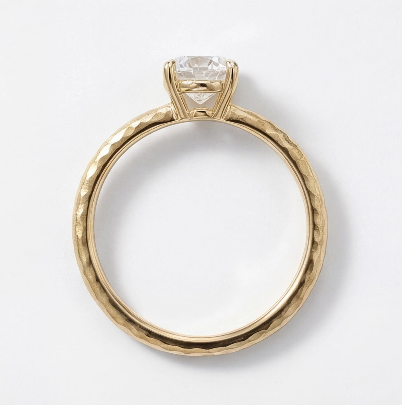 Martelé Round Cut Lab Grown Diamond Engagement Ring in Yellow Gold My Store