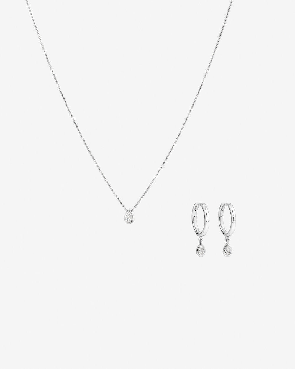 White Gold Pear Lab-Grown Diamond Necklace & Drop Earrings Set