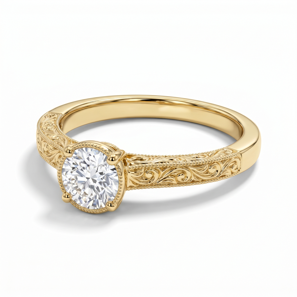 Jardin Round Cut Lab Grown Diamond Engagement Ring in Yellow Gold My Store