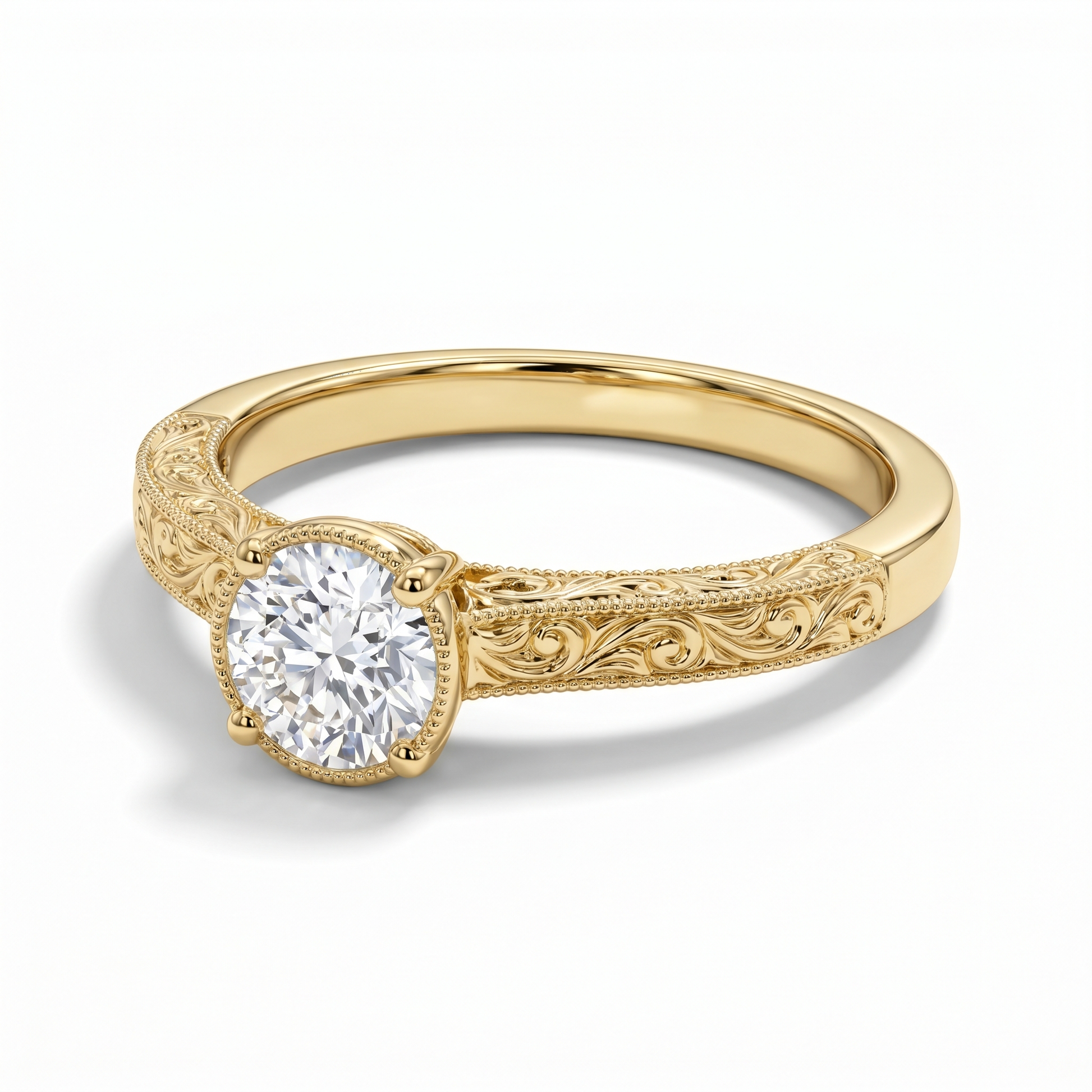 Jardin Round Cut Lab Grown Diamond Engagement Ring in Yellow Gold My Store