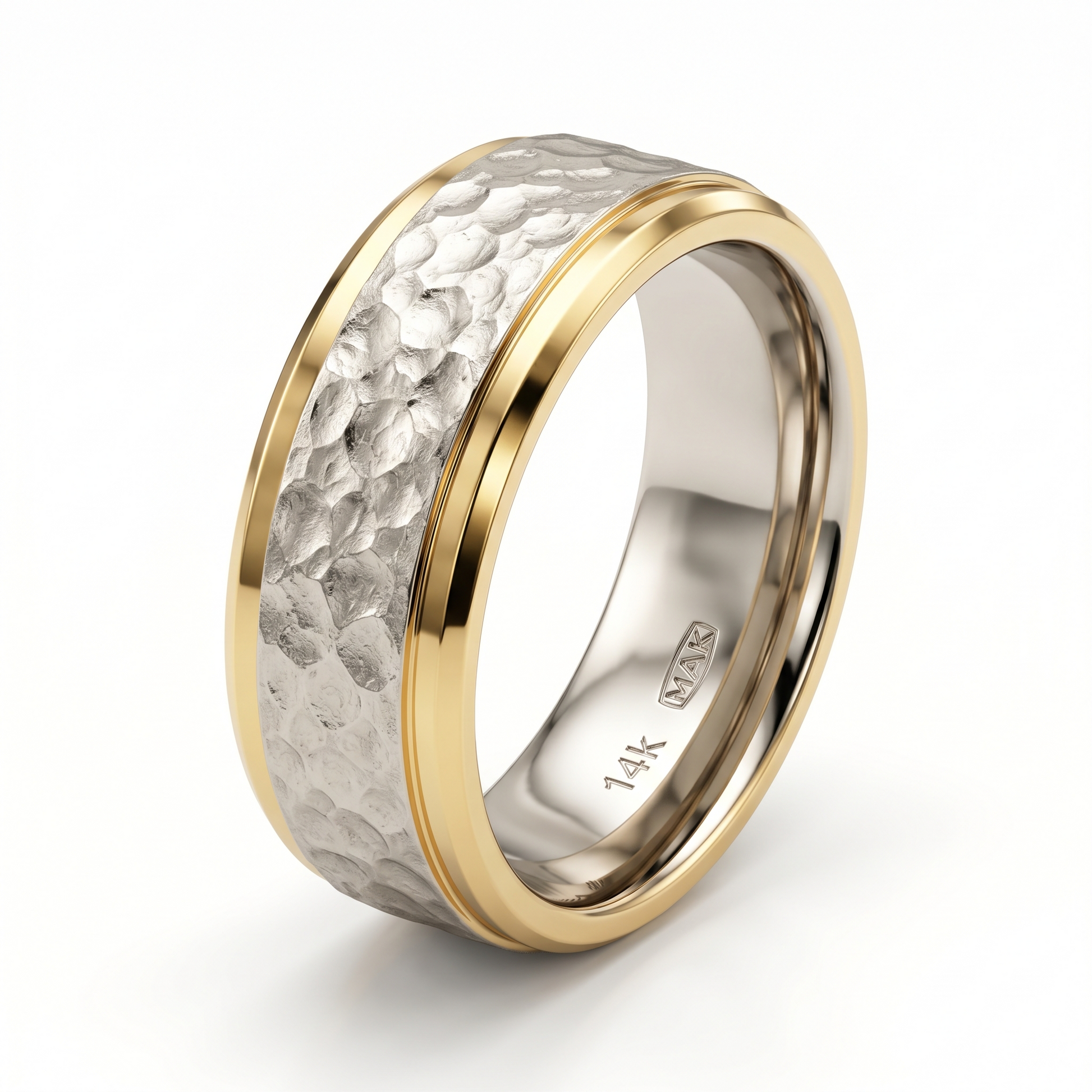 Martelé Hammered Two-Tone Wedding Band in Yellow Gold My Store