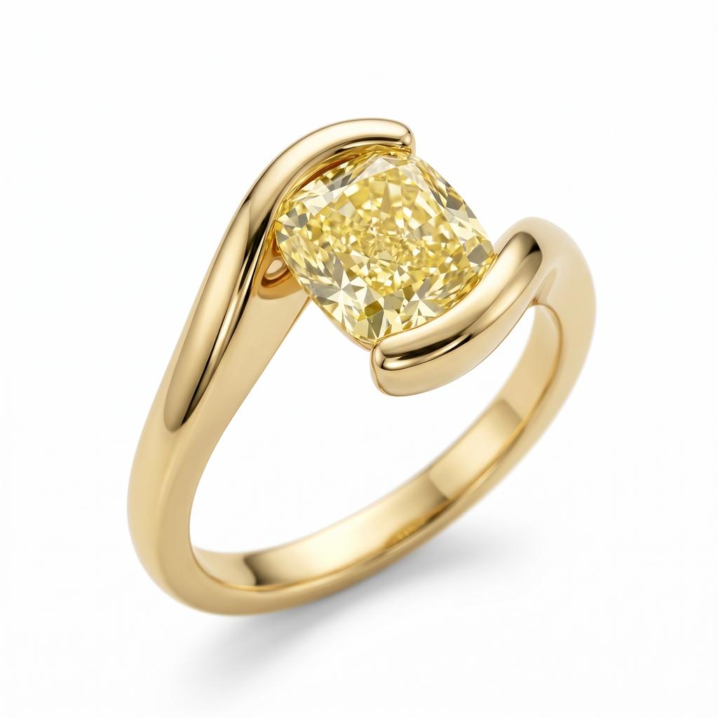 Miel Cushion Cut Fancy Yellow Lab Grown Diamond Engagement Ring in Yellow Gold My Store