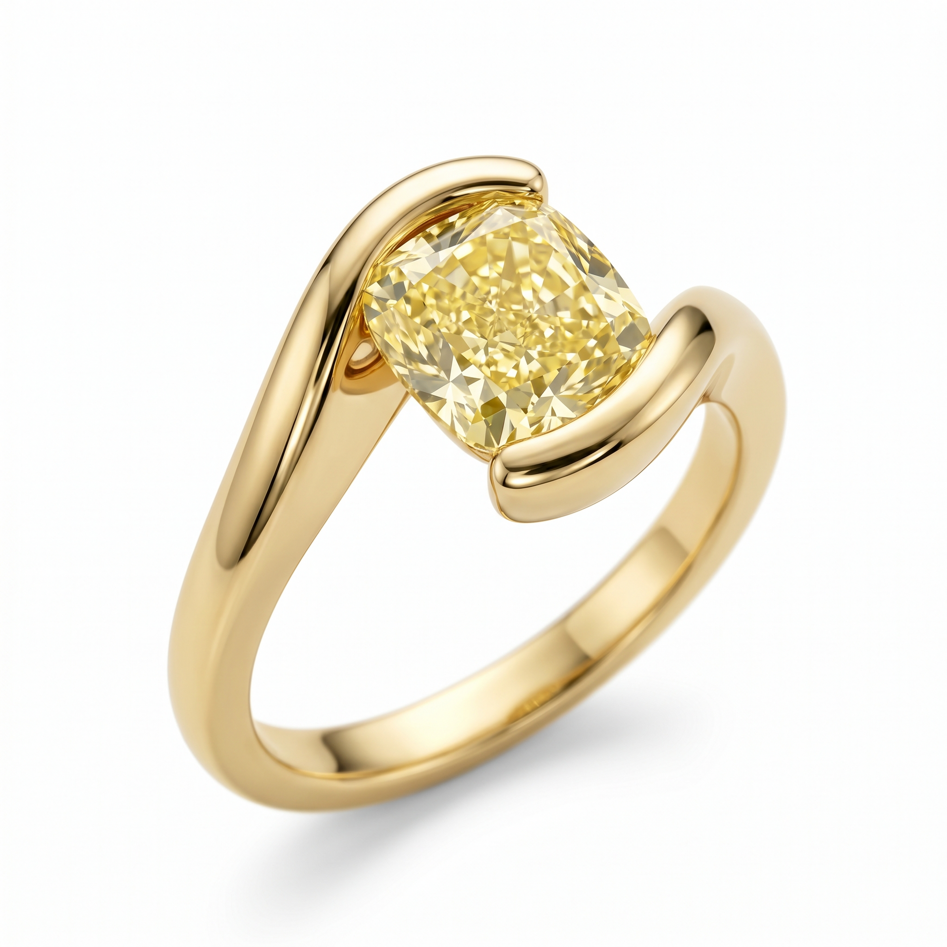 Miel Cushion Cut Fancy Yellow Lab Grown Diamond Engagement Ring in Yellow Gold My Store