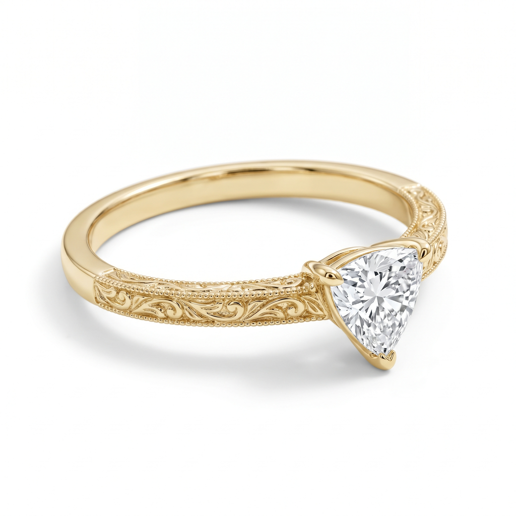 Rosée Triangular Cut Lab Grown Diamond Engagement Ring in Yellow Gold My Store