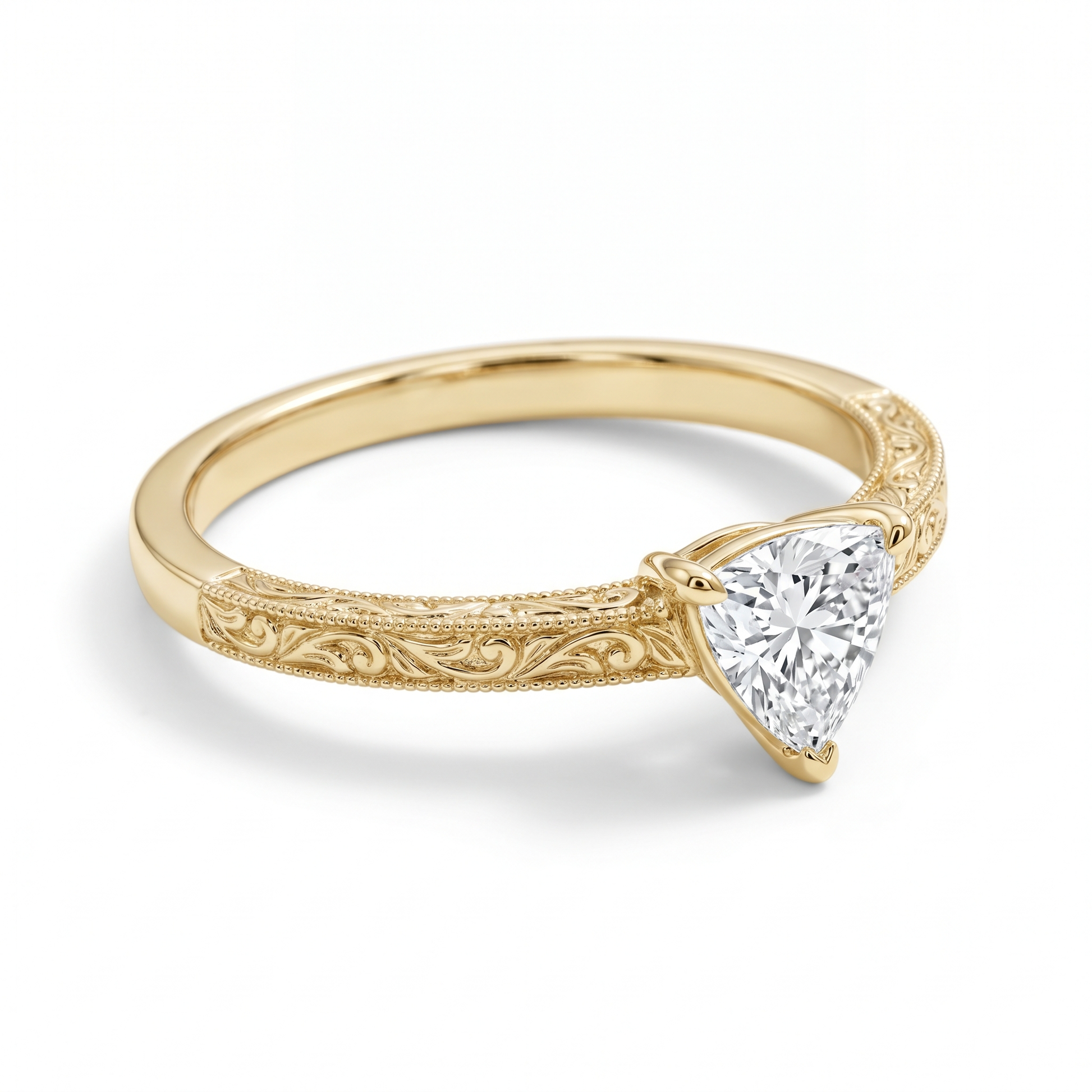 Rosée Triangular Cut Lab Grown Diamond Engagement Ring in Yellow Gold My Store