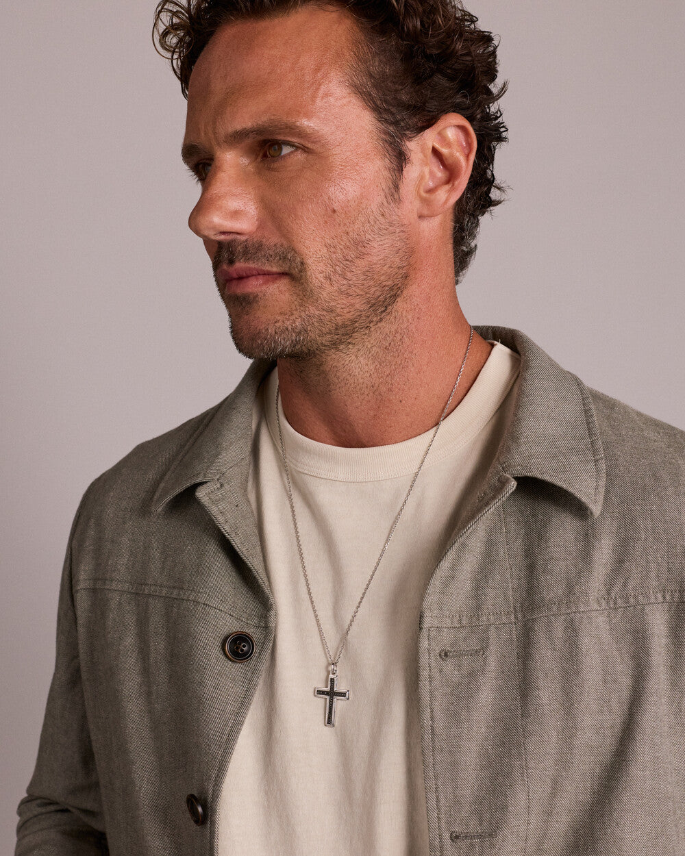 Black Diamond Cross Pendant Necklace in White Gold Minimal Unisex Faith Necklace