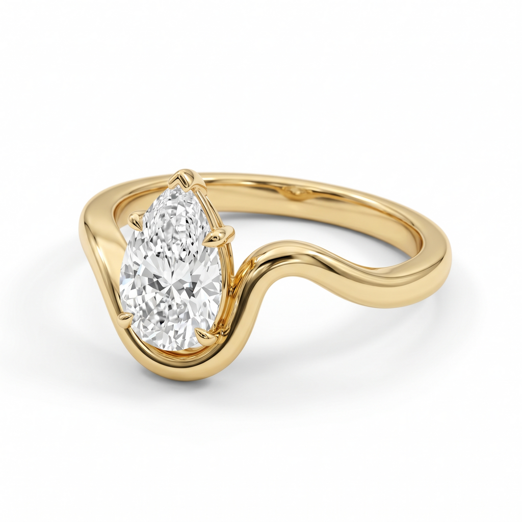 Onde Pear Cut Lab Grown Diamond Engagement Ring in Yellow Gold My Store