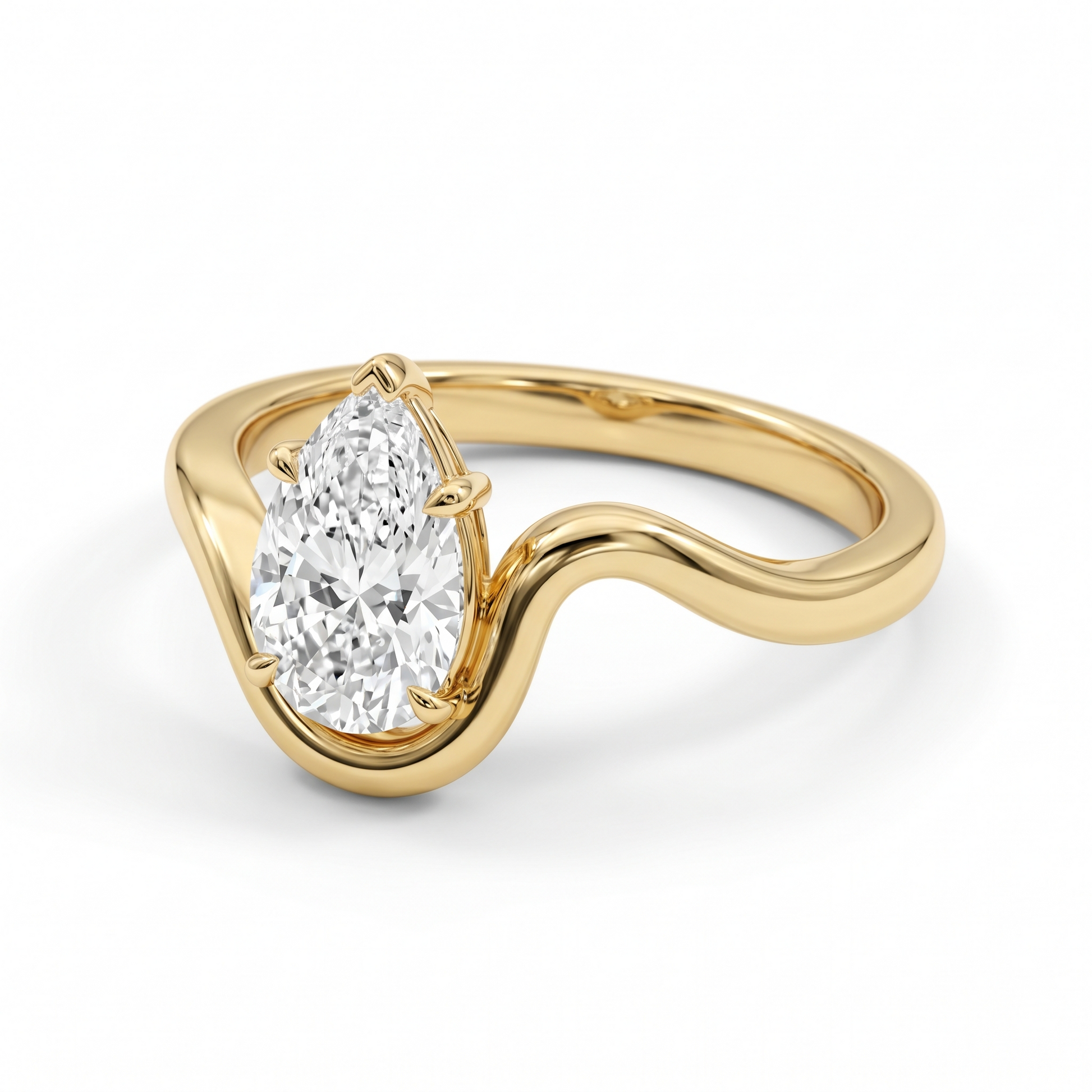 Onde Pear Cut Lab Grown Diamond Engagement Ring in Yellow Gold My Store