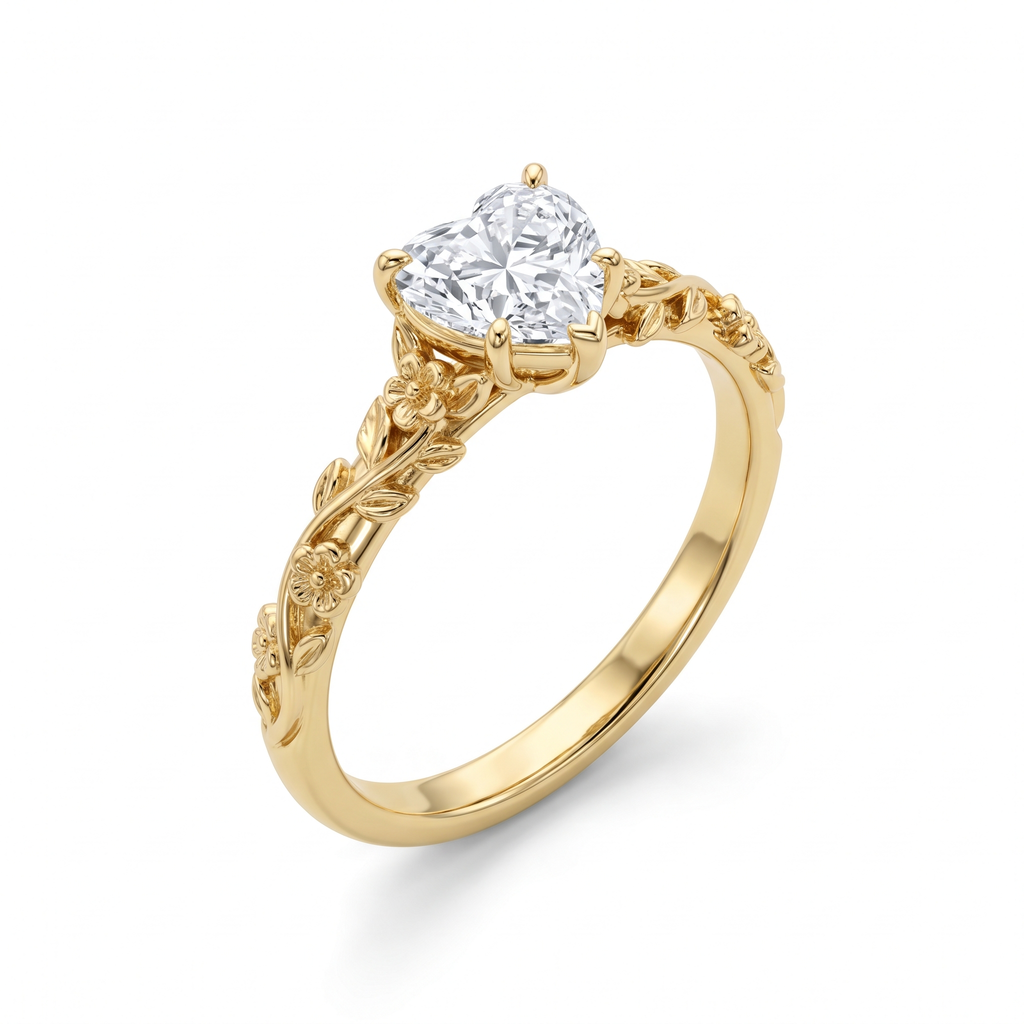 Bouquet Heart Cut Lab Grown Diamond Engagement Ring in Yellow Gold My Store