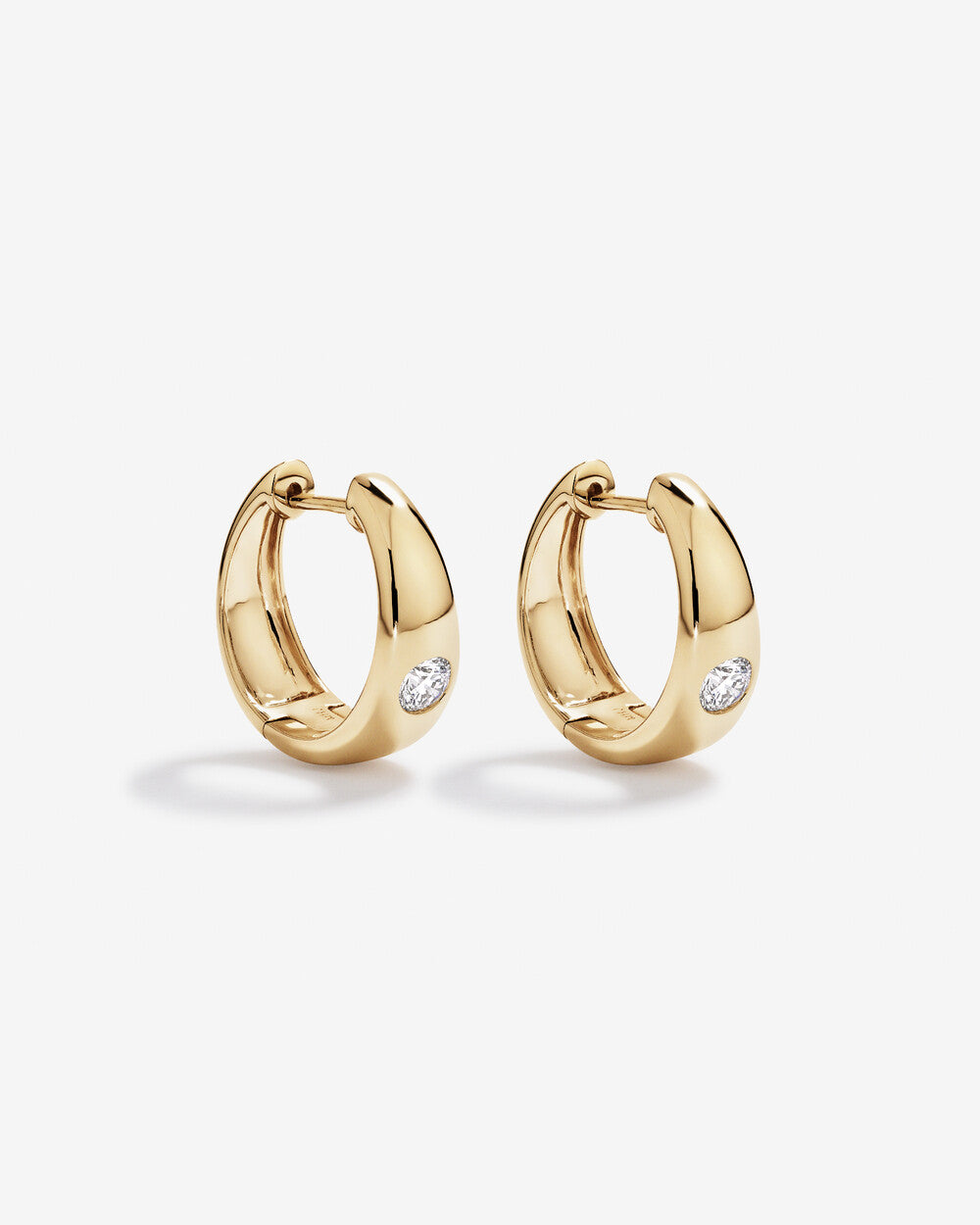 Diamond Flush-Set Huggie Hoop Earrings in Yellow Gold