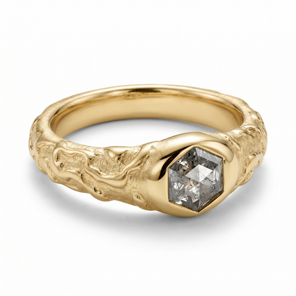 Brume Hexagonal Salt & Pepper Diamond Ring in Yellow Gold My Store