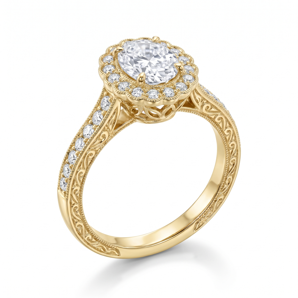 Fleur Oval Lab Grown Diamond Engagement Ring in Yellow Gold My Store