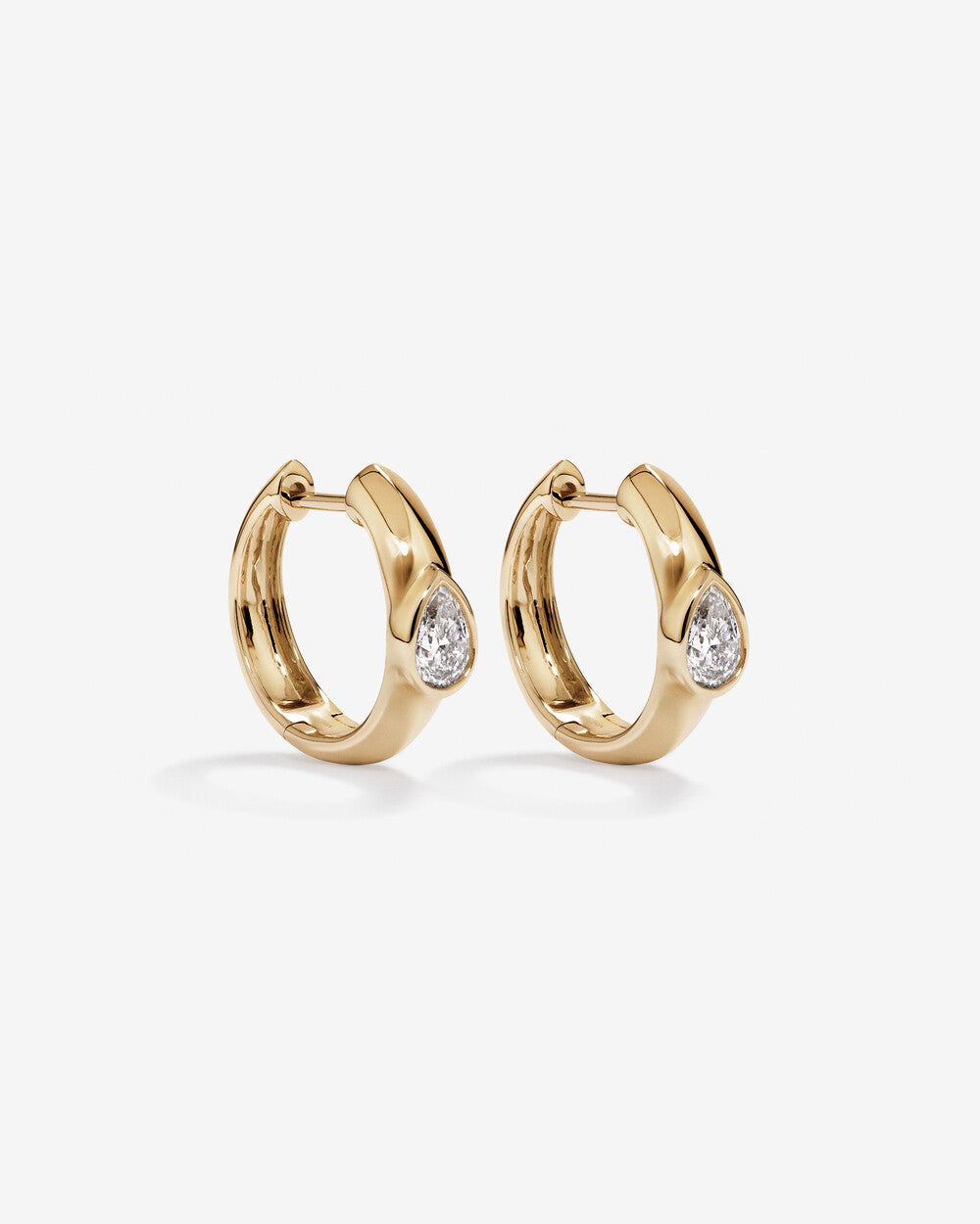 Pear Diamond Huggie Hoop Earrings in Yellow Gold
