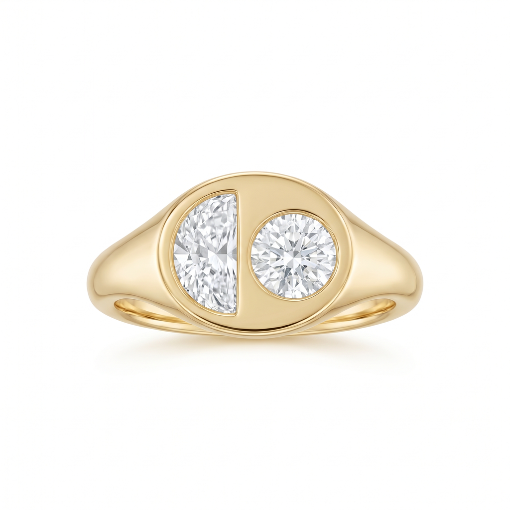 Eclipse Round Brilliant and Half Moon Lab Diamond Two-Stone Ring in Yellow Gold My Store
