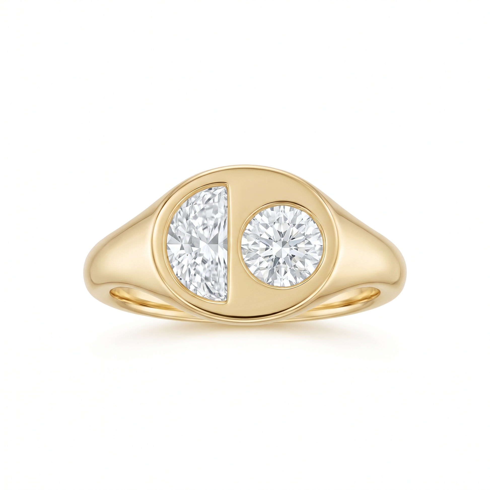 Eclipse Round Brilliant and Half Moon Lab Diamond Two-Stone Ring in Yellow Gold My Store