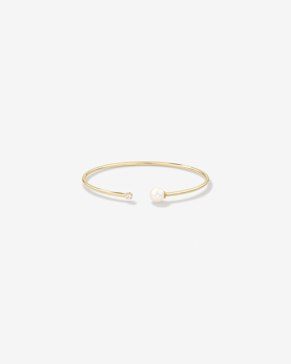 Minimal Pearl & Lab-Grown Diamond Open Bangle in Yellow Gold