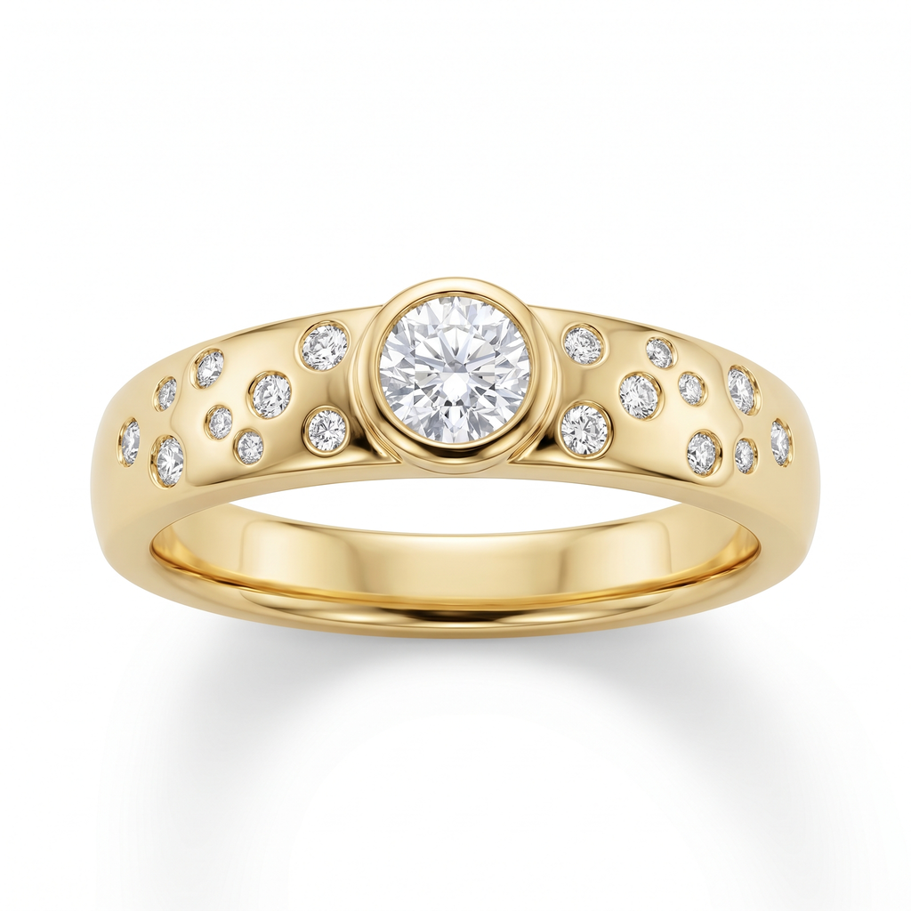 Cosmos Round Brilliant Lab Diamond Ring on Stardust Band in Yellow Gold My Store
