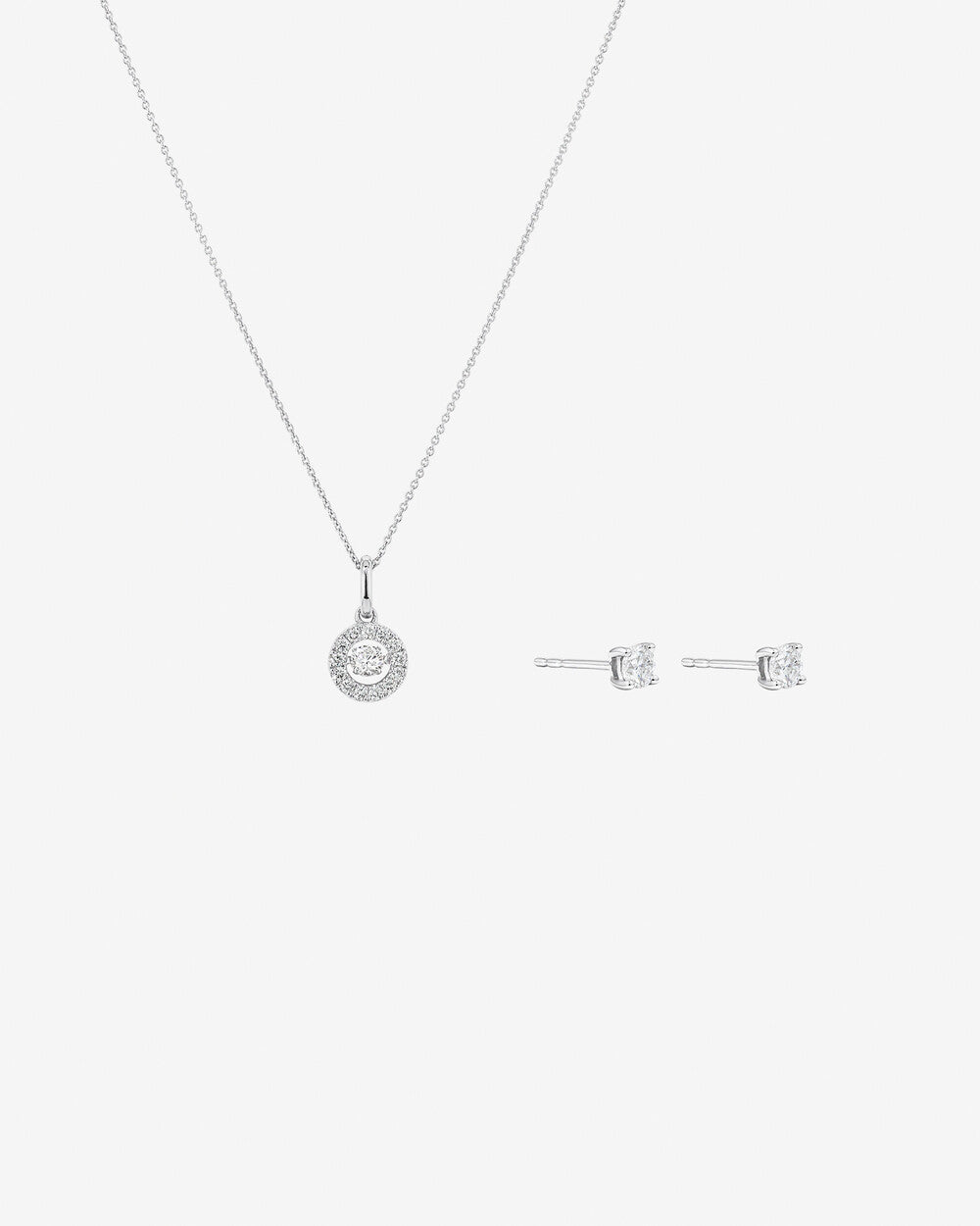 White Gold Halo Lab-Grown Diamond Necklace & Stud Earrings Set