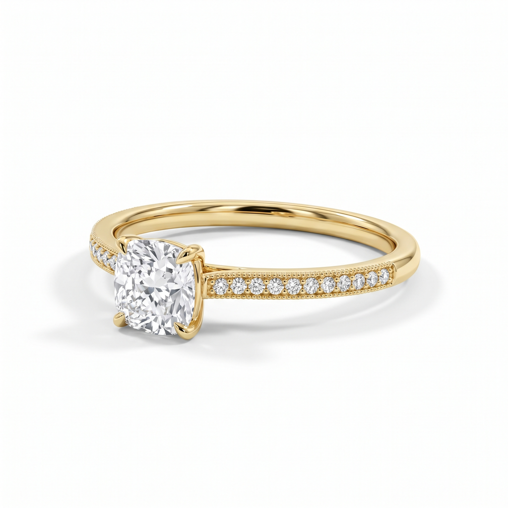 Velours Cushion Cut Lab Grown Diamond Engagement Ring in Yellow Gold My Store