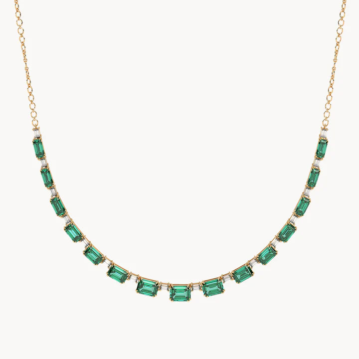 Emerald-Cut Lab-Grown Emerald Necklace in Yellow Gold