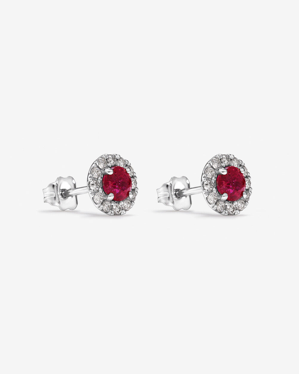 Lumière Round Brilliant Ruby Stud Earrings in 18K Yellow Gold My Store