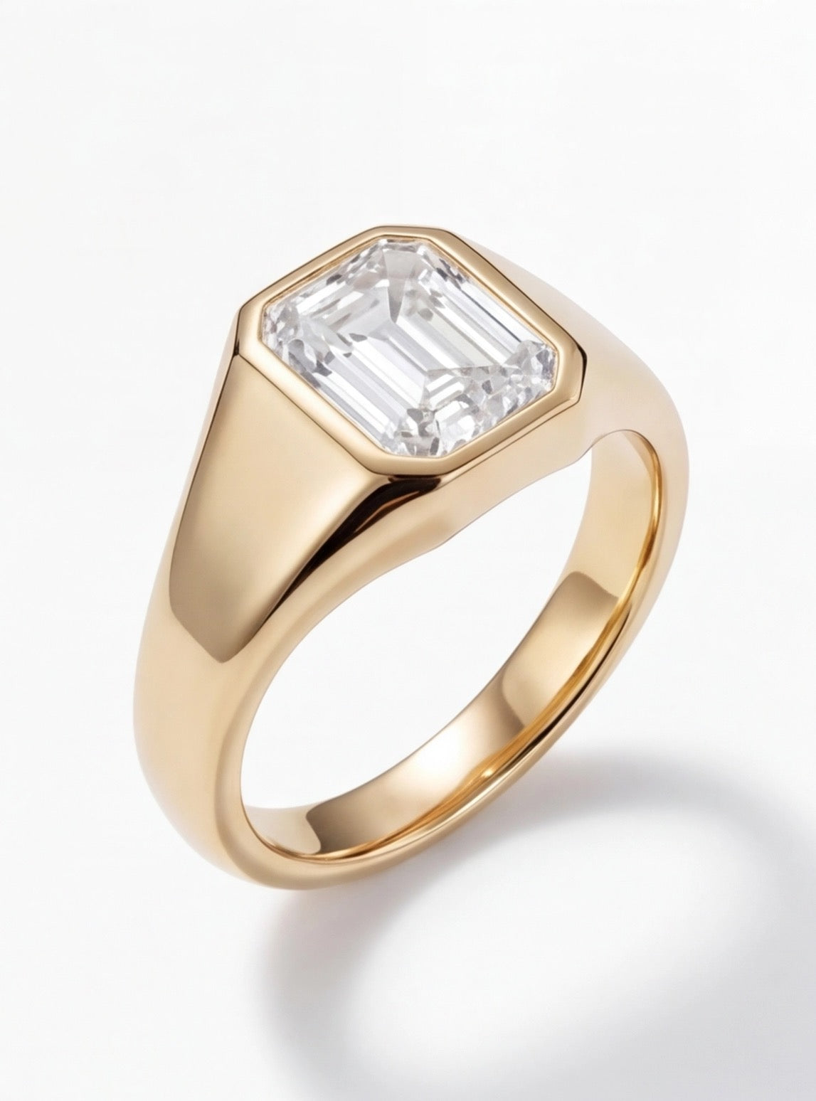 Sceau Emerald Cut Lab Grown Diamond Signet Ring in Yellow Gold My Store
