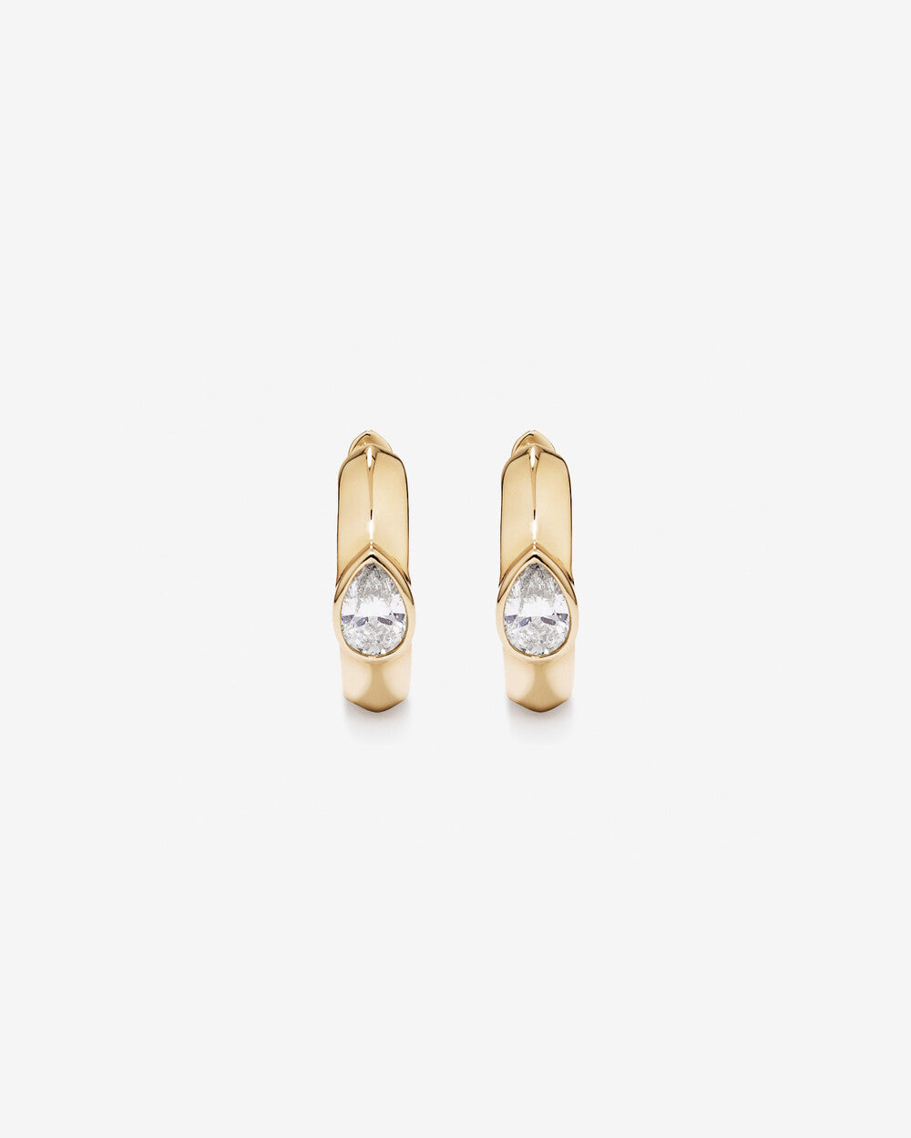 Pear Diamond Huggie Hoop Earrings in Yellow Gold