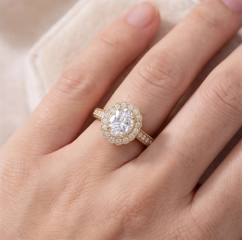 Fleur Oval Lab Grown Diamond Engagement Ring in Yellow Gold My Store