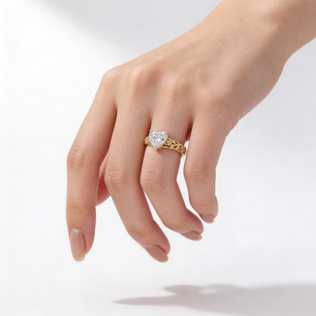 Bouquet Heart Cut Lab Grown Diamond Engagement Ring in Yellow Gold My Store