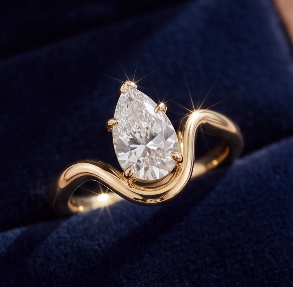 Onde Pear Cut Lab Grown Diamond Engagement Ring in Yellow Gold My Store