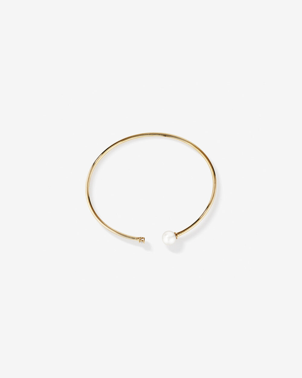 Minimal Pearl & Lab-Grown Diamond Open Bangle in Yellow Gold