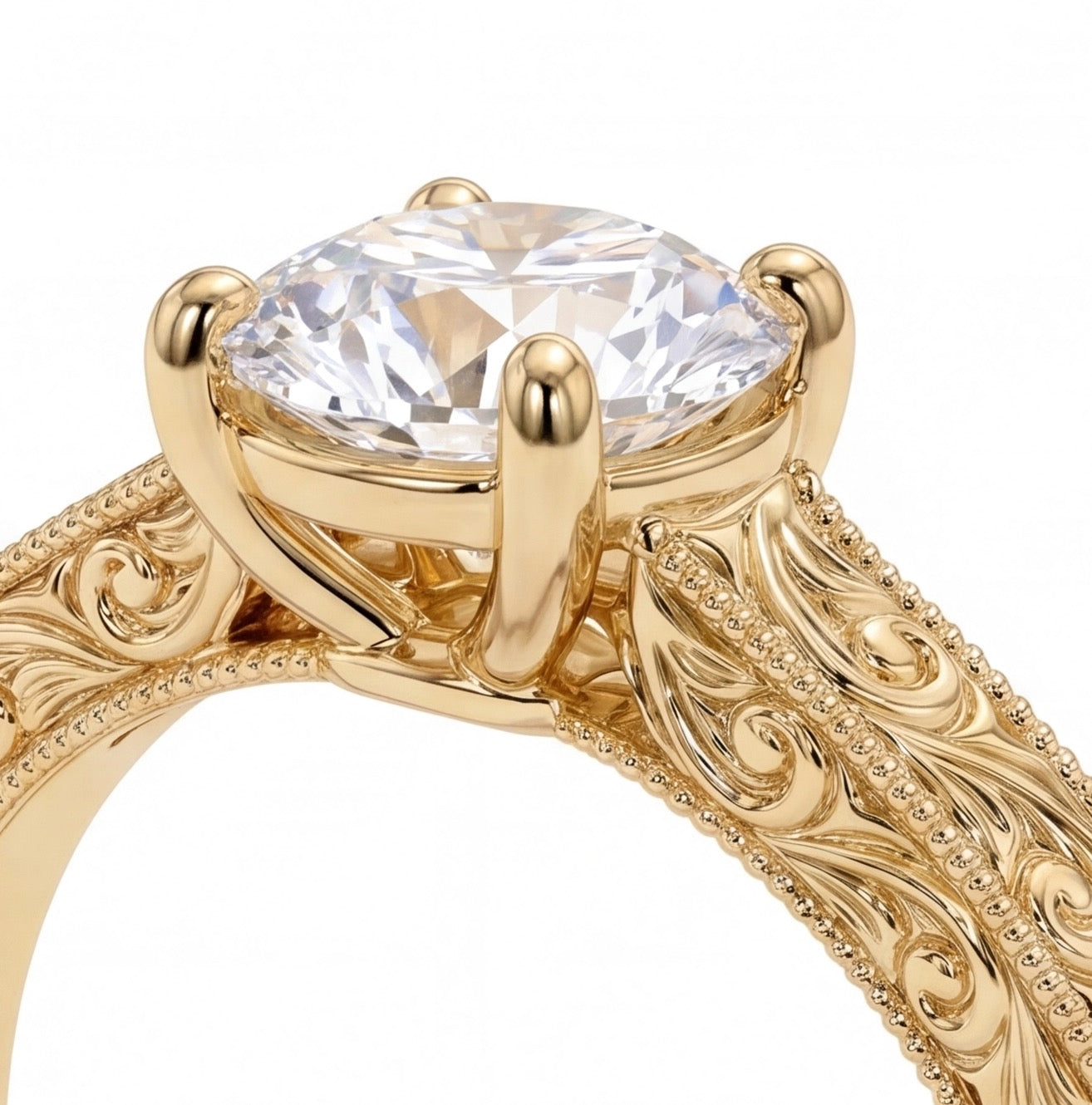 Jardin Round Cut Lab Grown Diamond Engagement Ring in Yellow Gold My Store