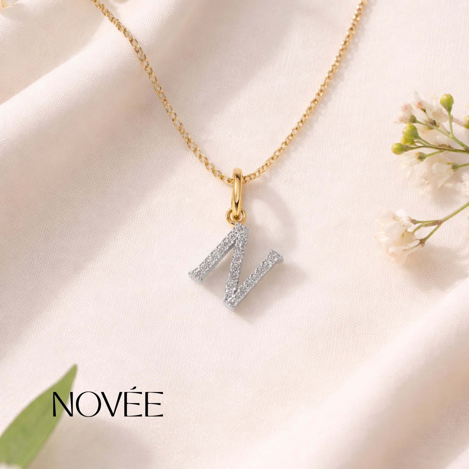 Diamond Initial N Pendant in 18K Gold Personalised Alphabet Charm