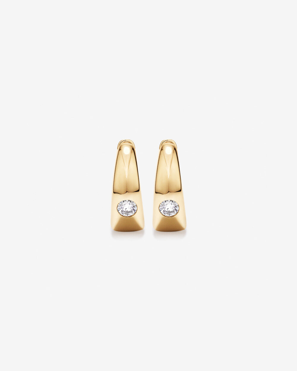 Diamond Flush-Set Huggie Hoop Earrings in Yellow Gold