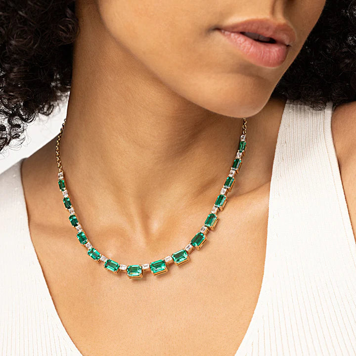 Emerald-Cut Lab-Grown Emerald Necklace in Yellow Gold