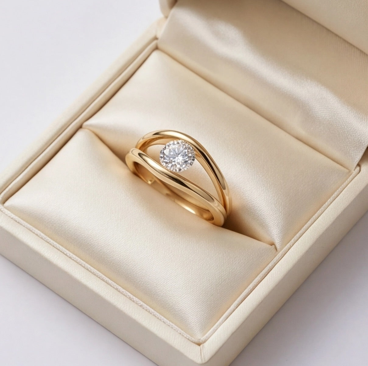 Onde Round Lab Diamond Ring on Double-Rail Bypass Band in Yellow Gold My Store