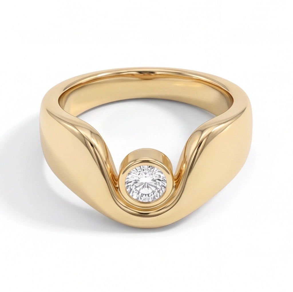 Dune Round Cut Lab Grown Diamond Engagement Ring in Yellow Gold My Store