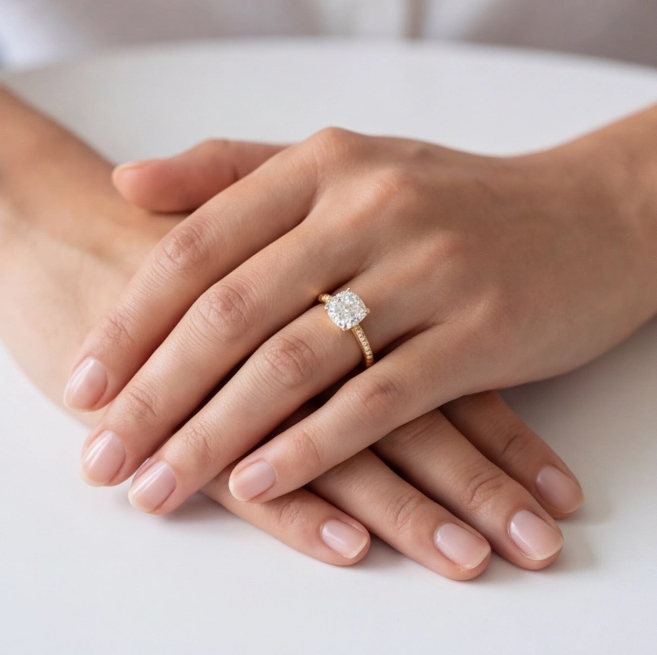 Velours Cushion Cut Lab Grown Diamond Engagement Ring in Yellow Gold My Store