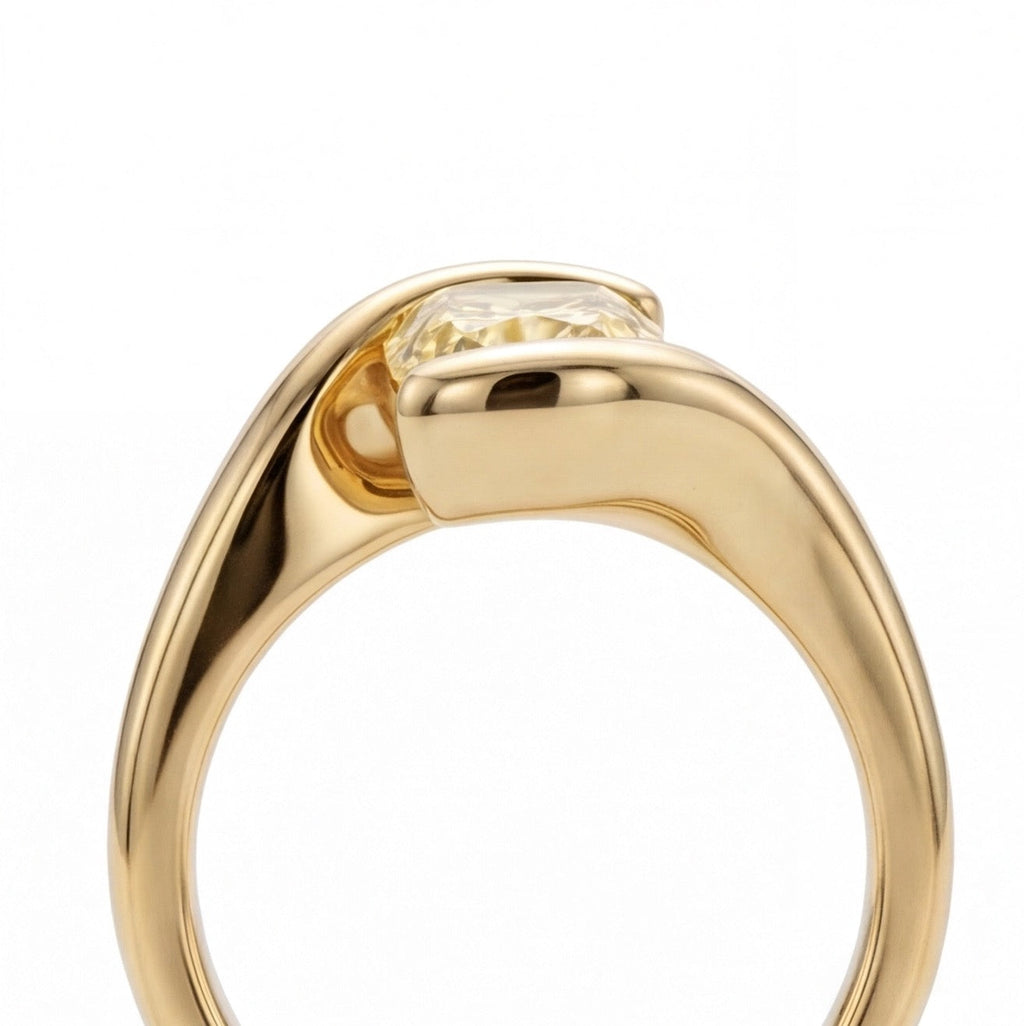 Miel Cushion Cut Fancy Yellow Lab Grown Diamond Engagement Ring in Yellow Gold My Store