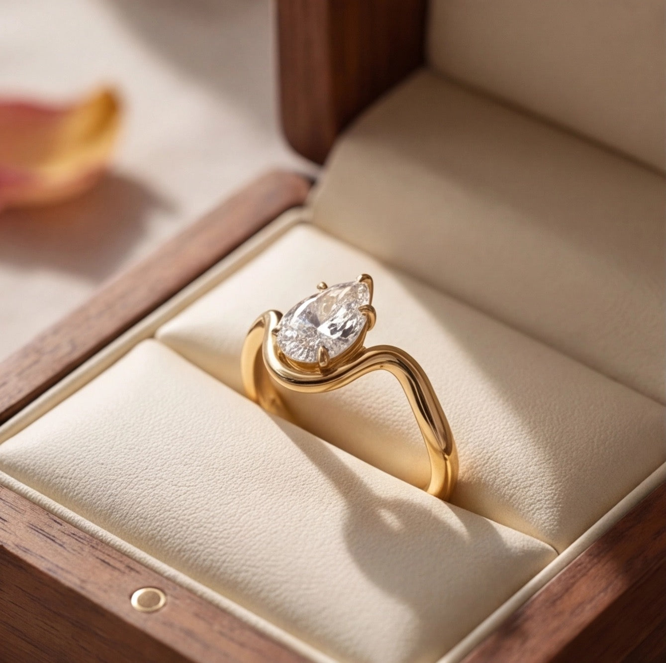 Onde Pear Cut Lab Grown Diamond Engagement Ring in Yellow Gold My Store
