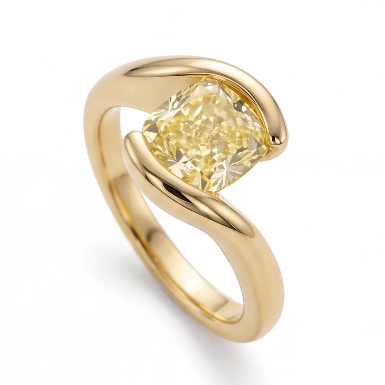 Miel Cushion Cut Fancy Yellow Lab Grown Diamond Engagement Ring in Yellow Gold My Store