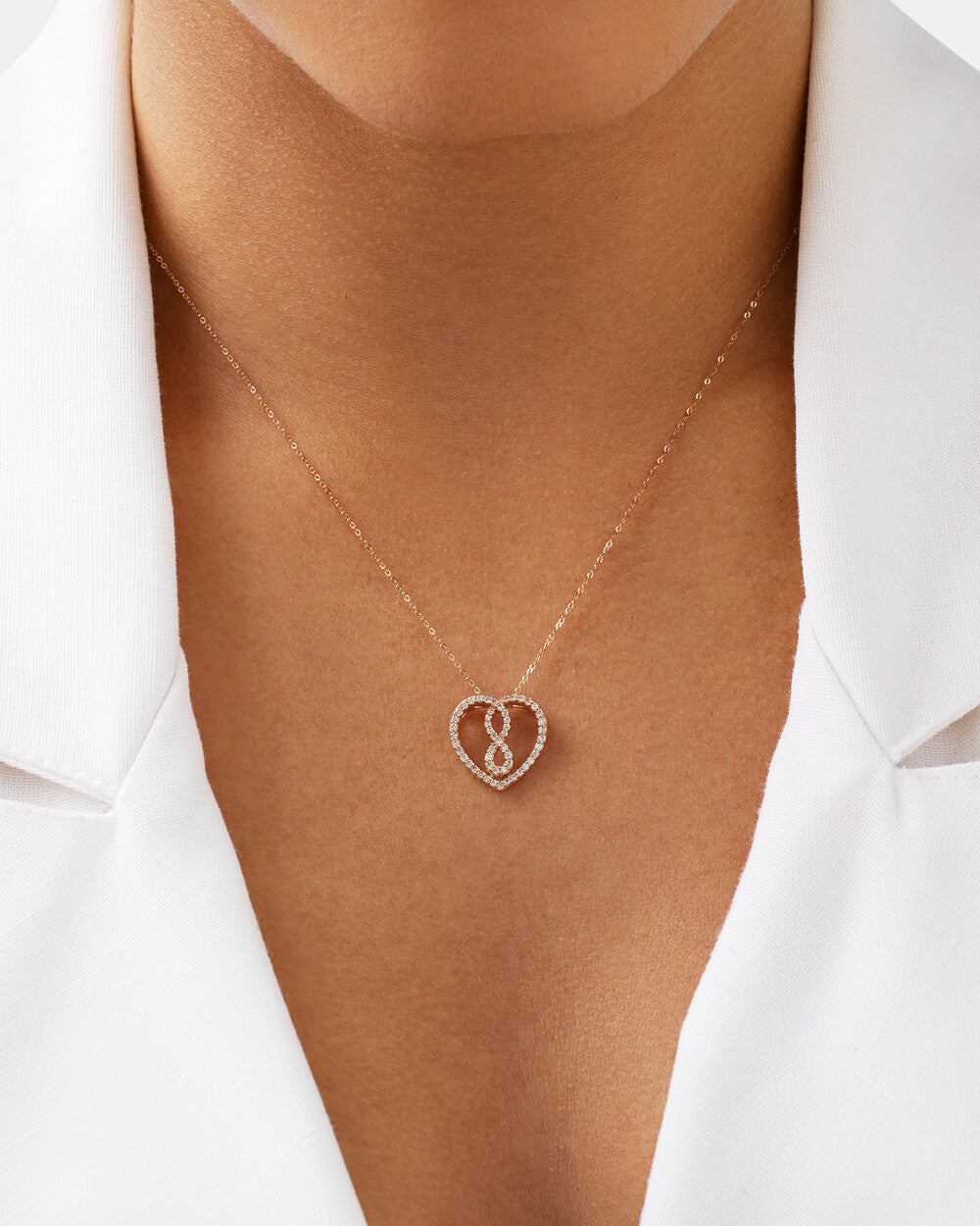Heart Infinity Lab-Grown Diamond Pendant in Rose Gold