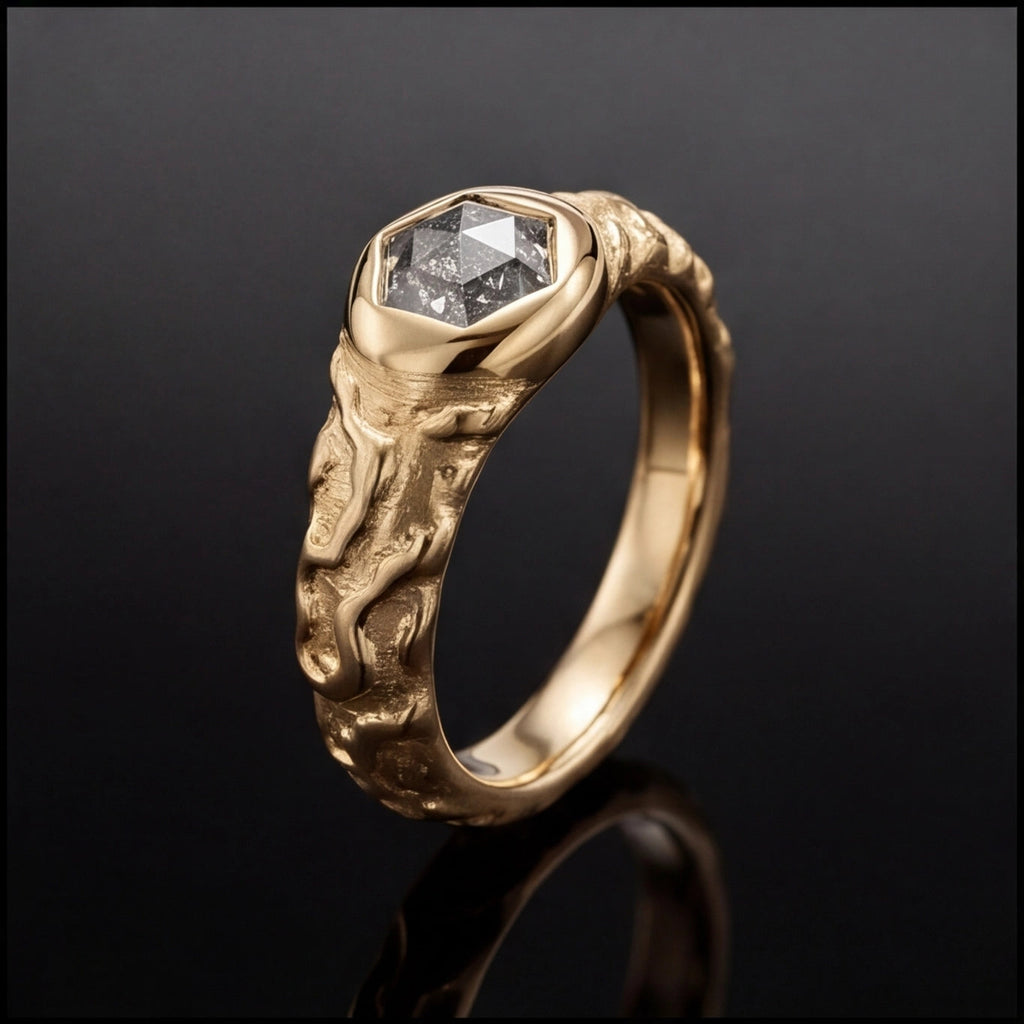Brume Hexagonal Salt & Pepper Diamond Ring in Yellow Gold My Store