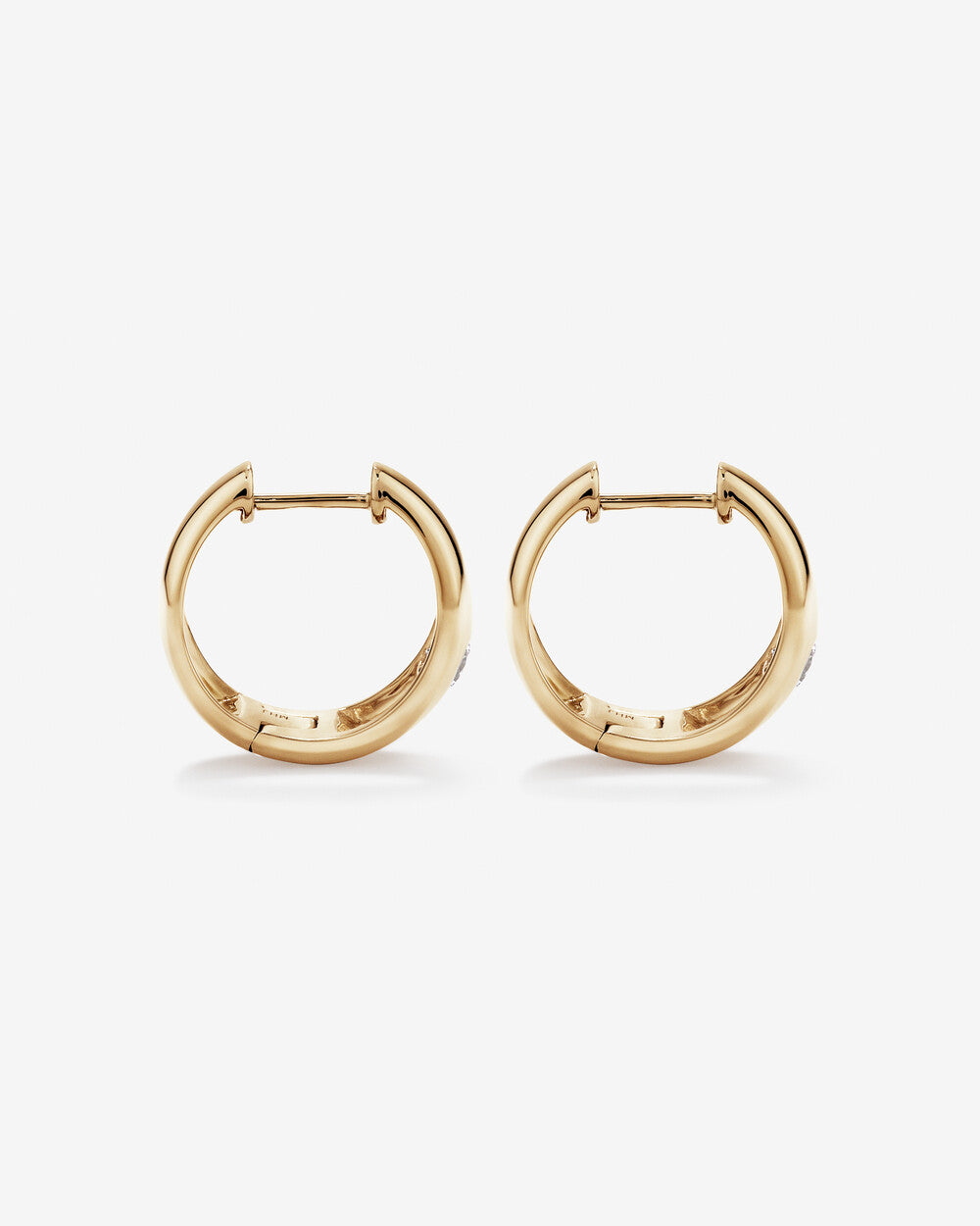 Diamond Flush-Set Huggie Hoop Earrings in Yellow Gold